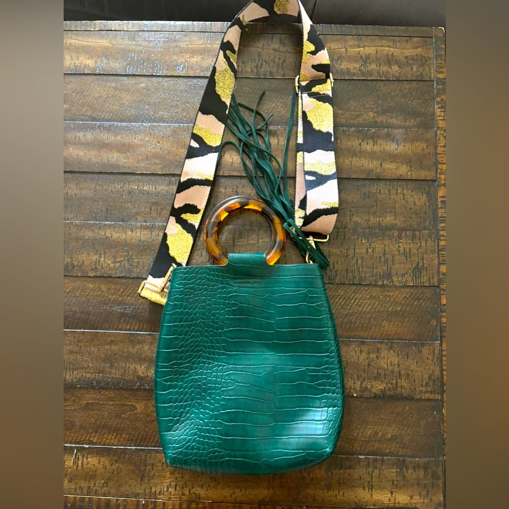 Anthropologie Croc Embossed Green Bag